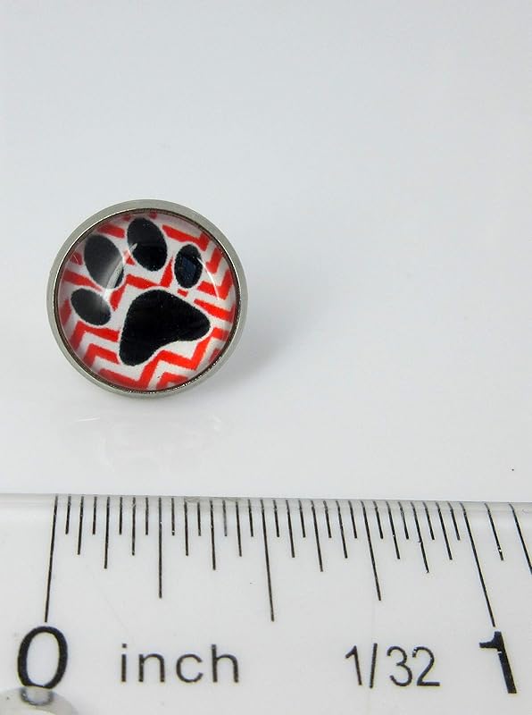Summerfield Collection Stainless Steel Chevron and Black Paw Print Glass Stud Earrings 12mm (Red)