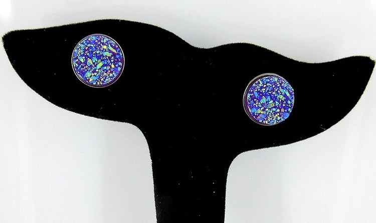 Summerfield Collection Hematite-tone Faux Druzy Stone Stud Earrings 12mm (Purple AB)