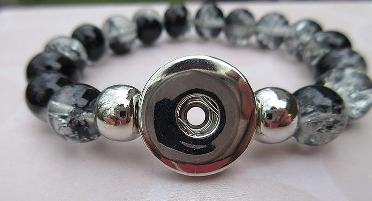 Summerfield CollectionInterchangeable Snap Bracelet 3 Charm Set Blue Galaxy Glitter Glass Black Clear Crackle Stretch