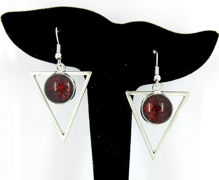 Summerfield Collection Antiqued Silver-tone Black and Color-shifting Red Glitter Glass Dangle Earrings Hand-painted