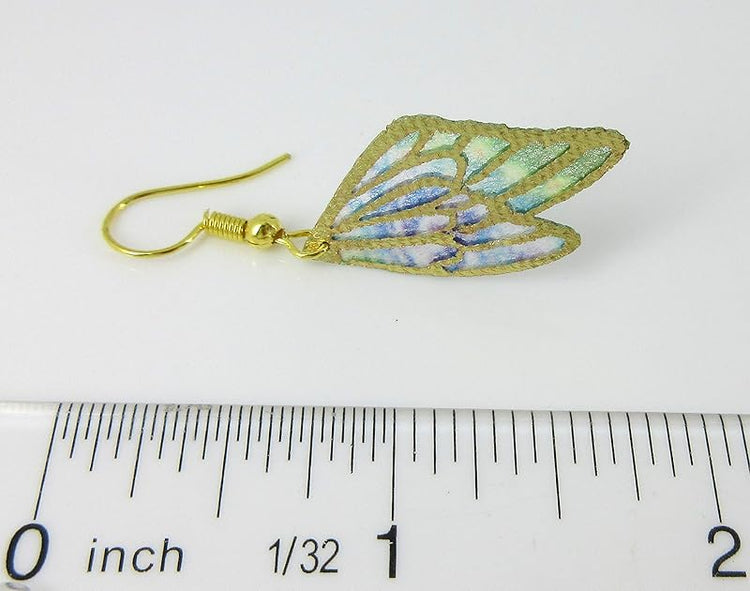 Summerfield Collection Gold Tone Butterfly Wing Fabric Dangle Earrings (Purple and Green Double Wing)