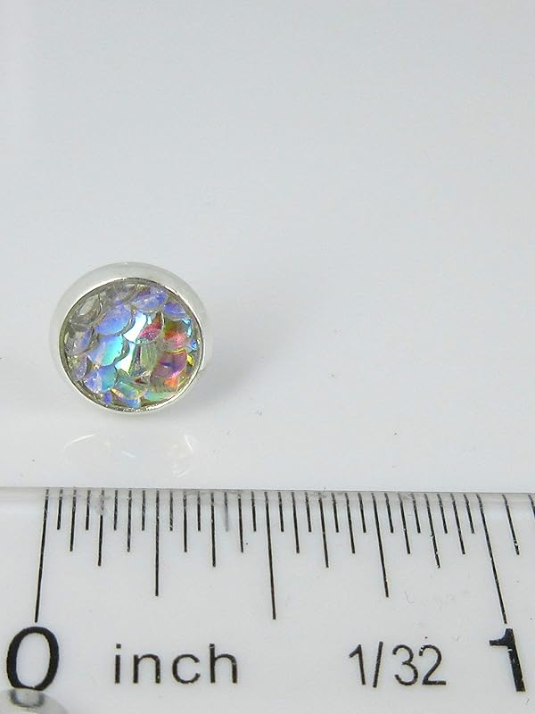 Summerfield Collection Silver-tone Metallic Mermaid Scale Stud Earrings 8mm (Clear AB)