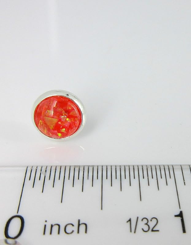 Summerfield Collection Shiny Silver-tone Opalescent Leaf Resin Stud Earrings 8mm (Red/Orange)