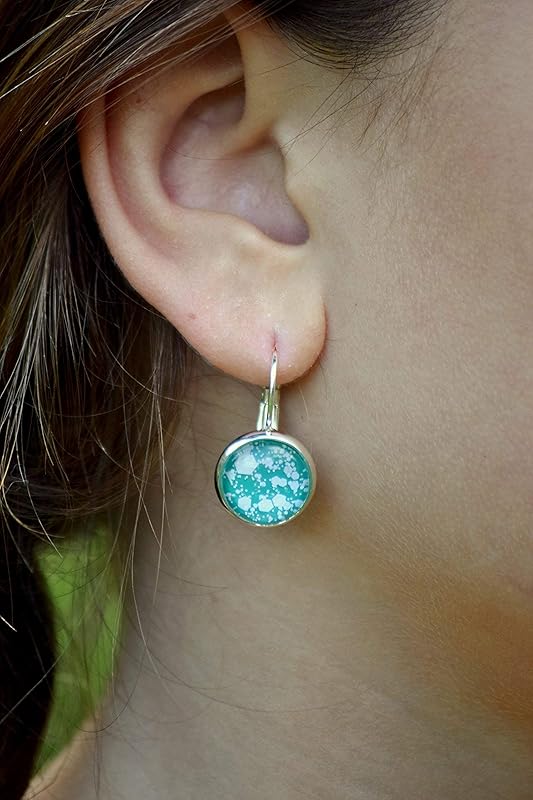 Summerfield Collection Silver-tone Robin Egg Blue and White Glitter Glass Lever-back Drop Earrings Hand-painted