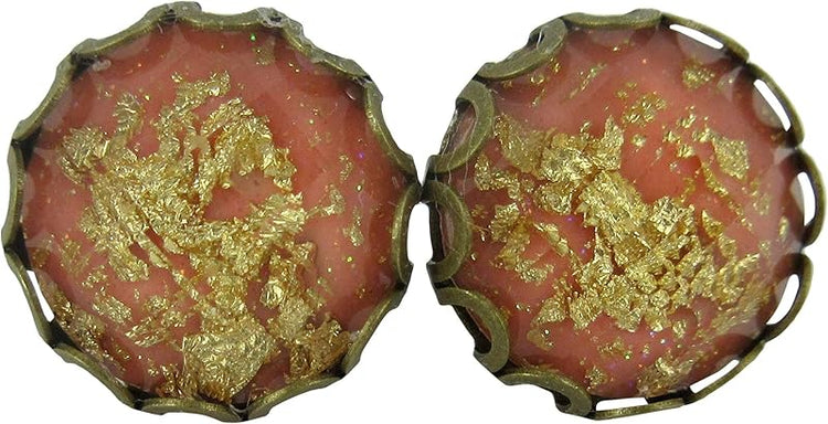 Summerfield Collection Antiqued Gold-tone Faceted Resin Leaf Foil Stud Earrings 12mm (Peach)