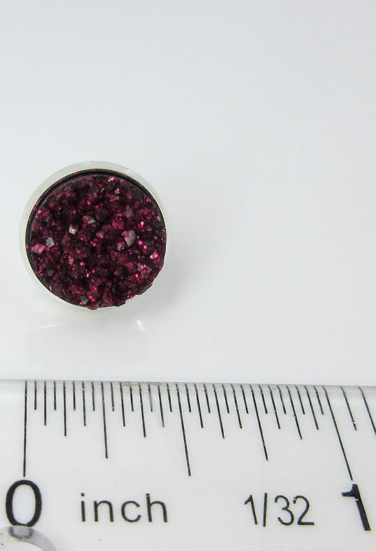 Summerfield Collection Silver-tone Maroon with Pink Glitter Faux Druzy Stone Stud Earrings (12mm)