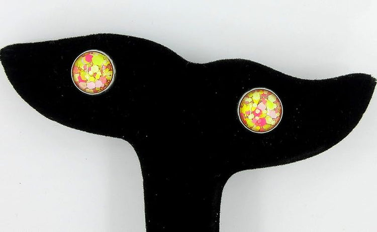 Summerfield Collection Stainless Steel Strawberry Lemonade Glitter Glass Stud Earrings Hand-painted 10mm