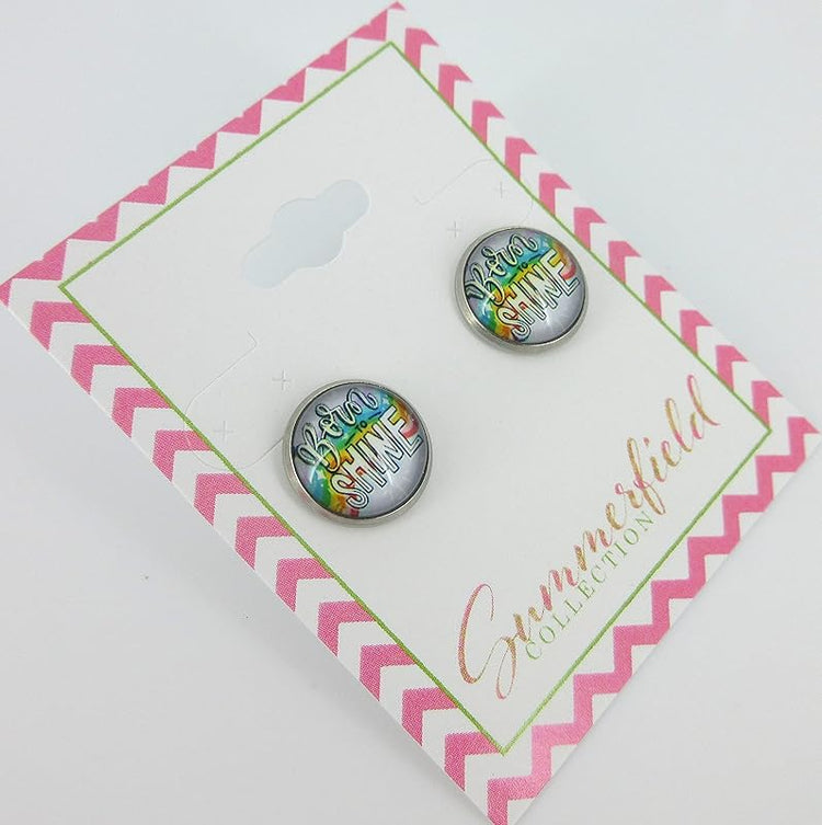 Summerfield Collection Stainless Steel Born to Shine Rainbow Print Glass Stud Earrings 12mm