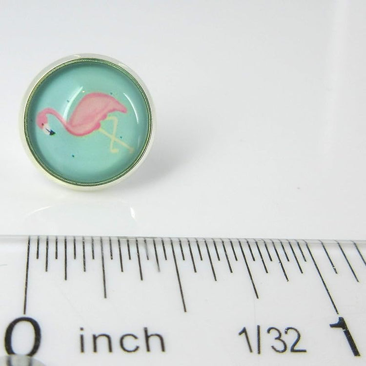 Summerfield Collection Silver-tone Teal Green Blue and Pink Flamingo Print Glass Stud Earrings 12mm