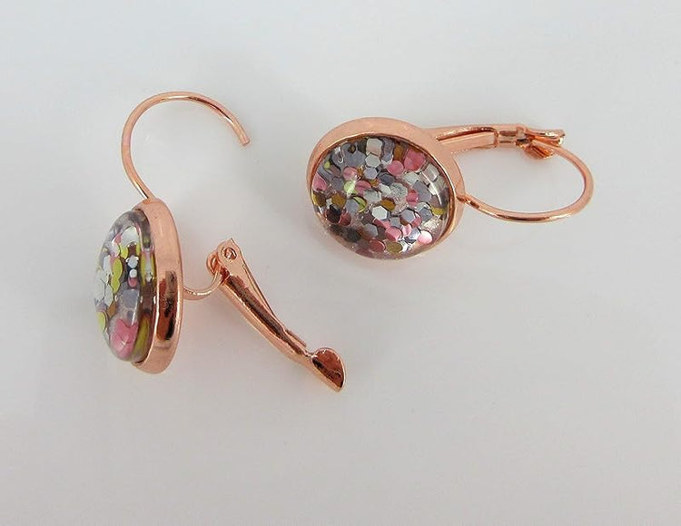 Summerfield Collection Rose Gold-tone Pearly Silver and 5 Metal Glitter Glass Drop Earrings Hand-painted