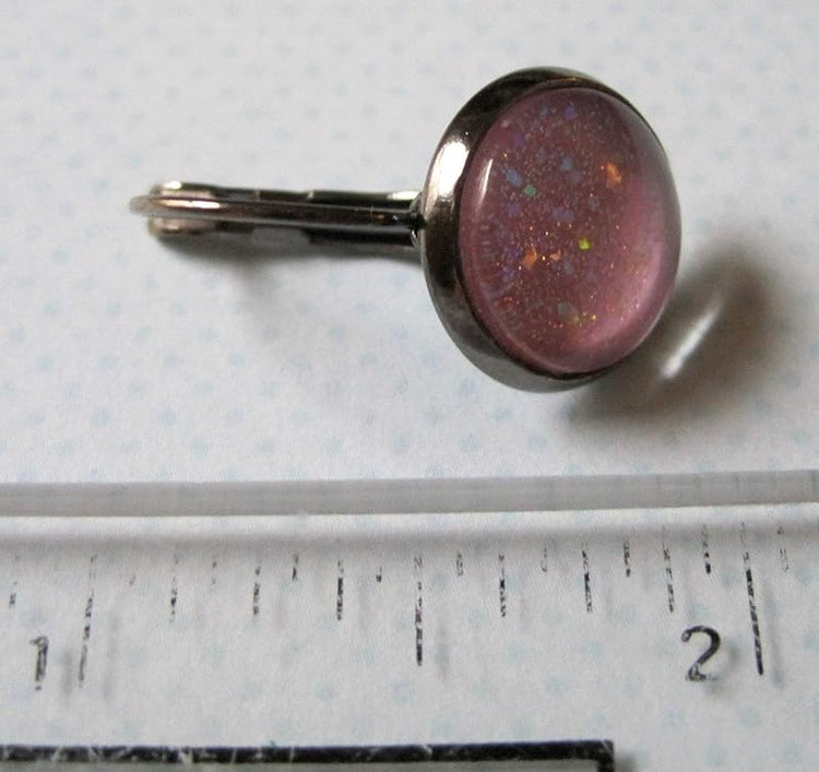 Summerfield Collection Hematite-Tone Lilac Purple Glitter Glass Lever-back Drop Galaxy Earrings Hand-painted