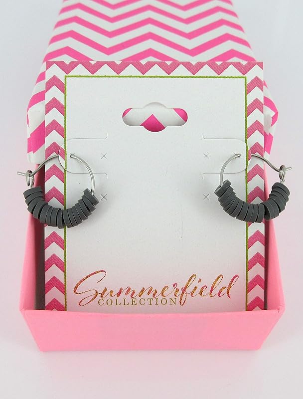 Summerfield Collection 15mm Stainless Steel Polymer Clay Katsuki Bead Hoop Earrings (Charcoal Gray)
