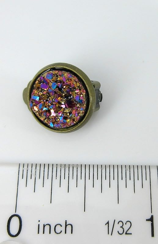 Summerfield Collection CLIP-ON Antiqued Gold-tone Faux Druzy Stone Stud Earrings 12mm (Gold/Pink/Teal Metallic)