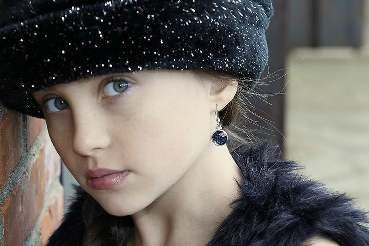 Summerfield Collection Stainless Steel Blue Green Glitter Glass Star Charm Galaxy Dangle Earrings Hand-painted