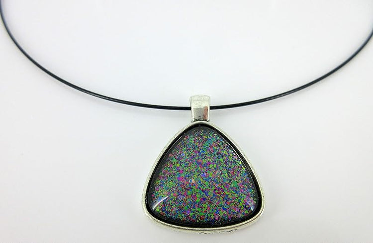 Summerfield Collection Silver-Tone Black and Rainbow Glitter Glass Geometric Pendant Necklace Magnetic 18 inch