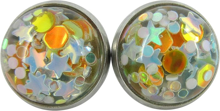 Summerfield Collection Stainless Steel Glitter Resin Globe Stud Earrings 12mm (Goldenrod)