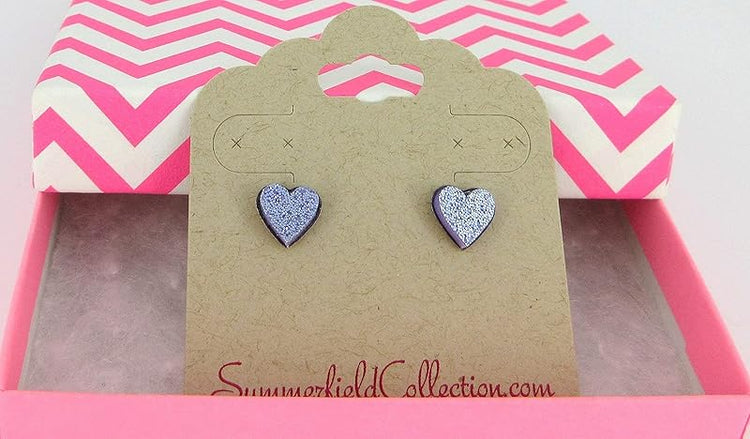 Summerfield Collection Stainless Steel Glitter Acrylic Heart Stud Earrings 8mm (Lilac Purple)