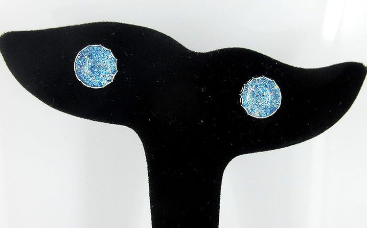 Summerfield Collection Silver-tone Blue Sparkle Glitter Glass Stud Earrings Hand-painted 10mm