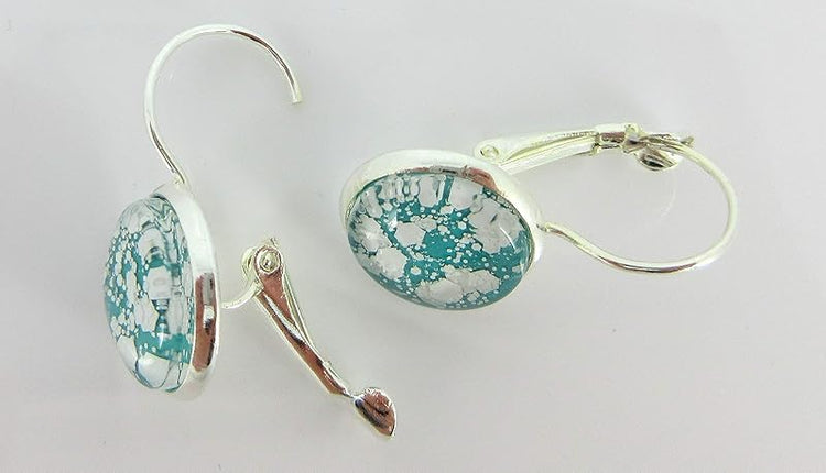 Summerfield Collection Silver-tone Robin Egg Blue and White Glitter Glass Lever-back Drop Earrings Hand-painted