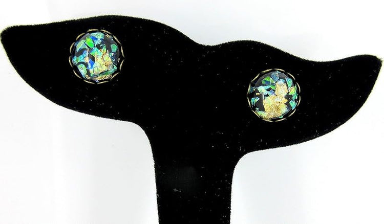 Summerfield Collection Antiqued Gold-tone Black and Opalescent Leaf Resin Stud Earrings 12mm