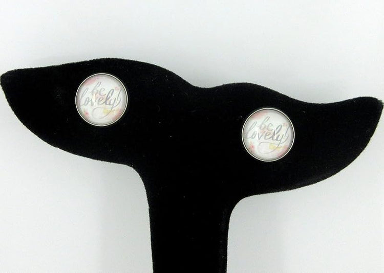 Summerfield Collection Stainless Steel Be Lovely Print Glass Stud Earrings 12mm