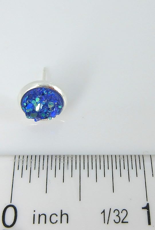 Summerfield Collection Duo Silver-tone Faux Druzy Stone Stud Earrings 8mm Set (Pink AB/Purple)