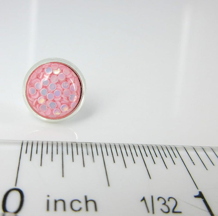 Summerfield Collection Shiny Silver-tone Iridescent Glitter Resin Stud Earrings 10mm (Light Pink)