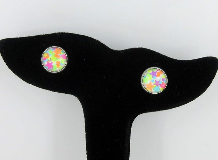 Summerfield Collection Stainless Steel Rainbow of Possibilities Trio Stud Earrings Set Faux Druzy Glass