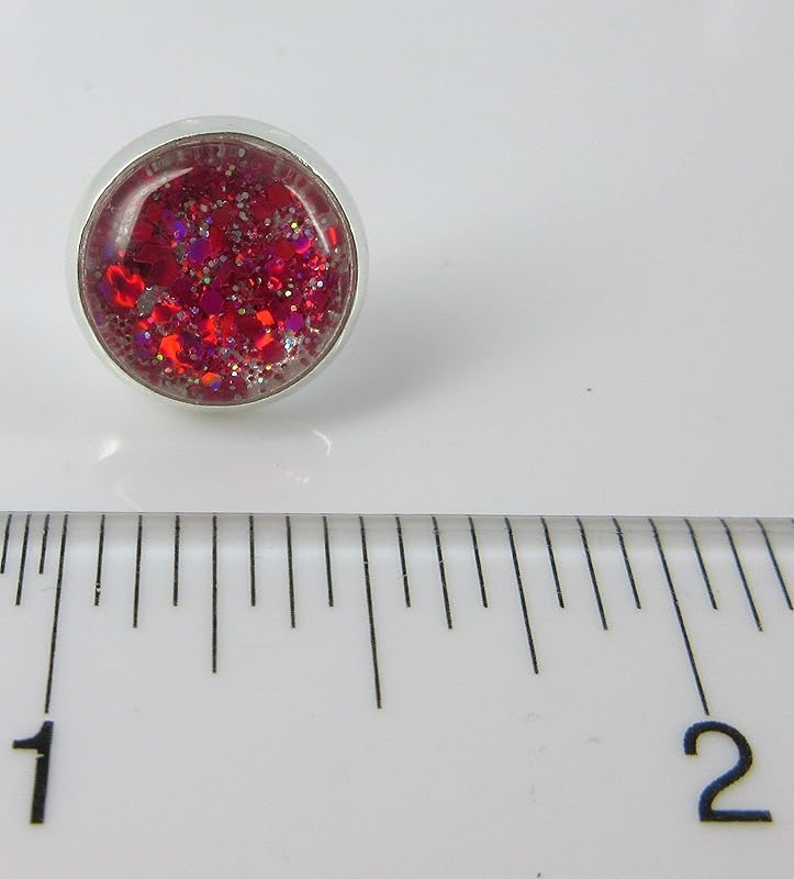 Summerfield Collection Silver-tone Hot Pink and Pearly White Glitter Glass Stud Earrings Hand-painted 12mm