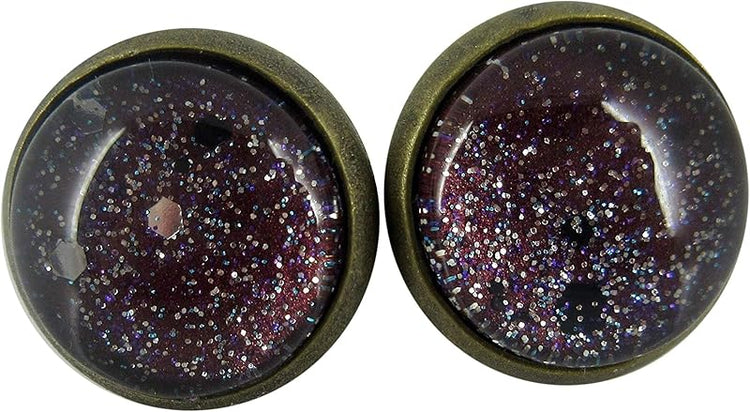 Summerfield Collection Antiqued Gold-tone Black Hole Glitter Glass Galaxy Stud Earrings Hand-painted 12mm