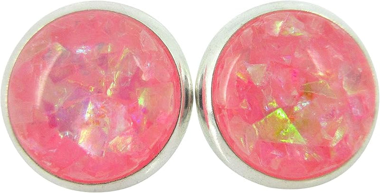 Summerfield Collection Shiny Silver-tone Opalescent Leaf Resin Stud Earrings 10mm (Cotton Candy Pink)