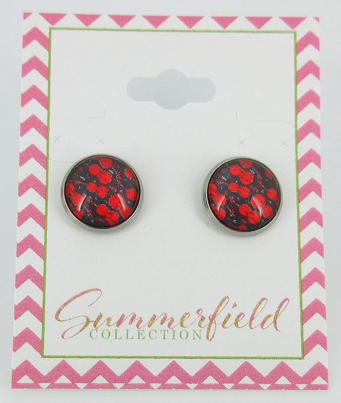 Summerfield Collection Stainless Steel Violin Print Glass Stud Earrings 12mm