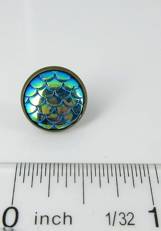 Summerfield Collection Antiqued Gold-tone Metallic Mermaid Scale Stud Earrings 12mm (Green/Blue AB)