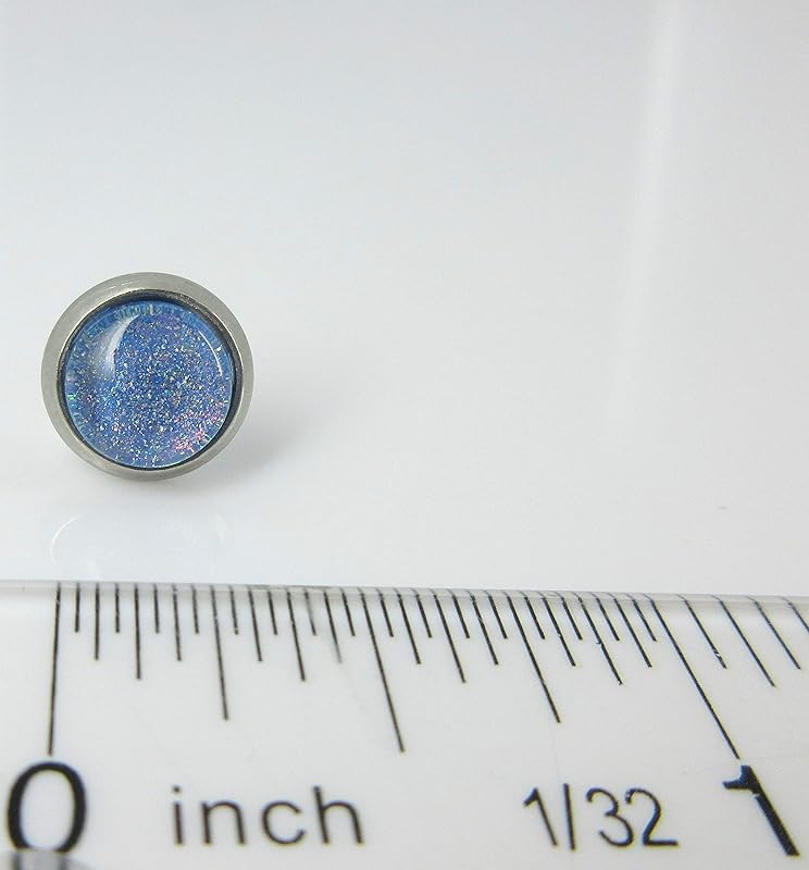 Summerfield Collection Stainless Steel Sky Blue and Rainbow Glitter Flake Glass Stud Earrings Hand-painted (8mm)