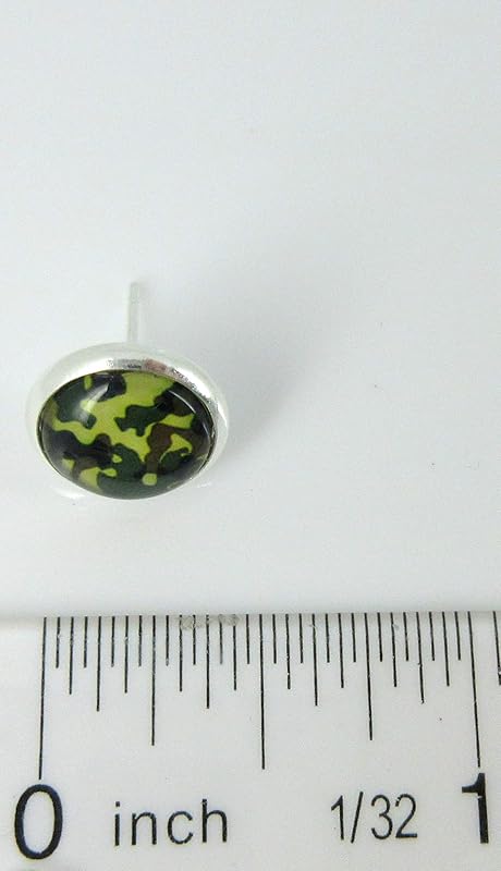 Summerfield Collection Silver-tone Camo Print Glass Stud Earrings 10mm Camoflauge (Green)