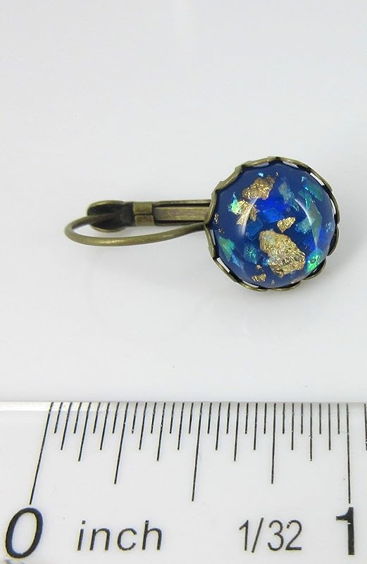 Summerfield Collection Antiqued Gold-tone Opalescent Leaf Resin Lever-back Drop Earrings (Blue)
