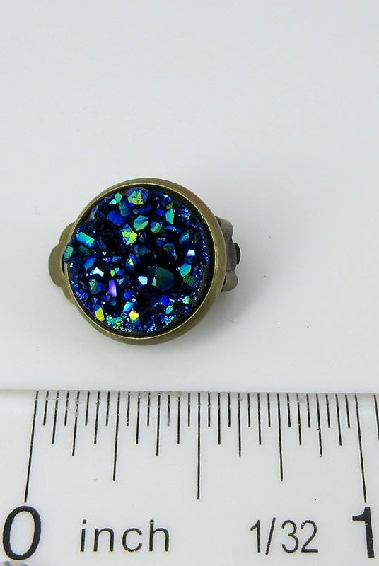 Summerfield Collection CLIP-ON Antiqued Gold-tone Faux Druzy Stone Stud Earrings 12mm (Blue Metallic)