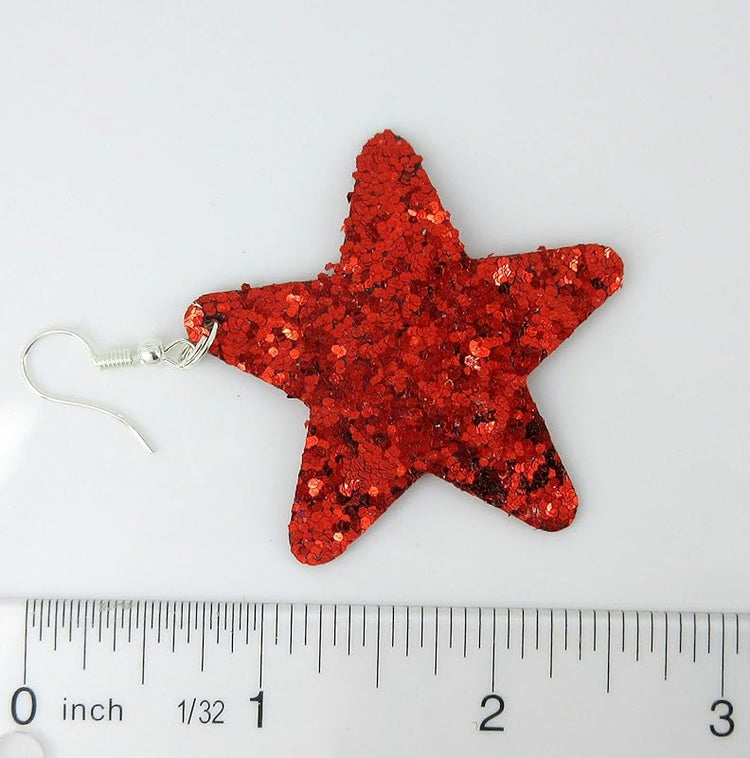Summerfield Collection Glitter Faux Leather Large Star Dangle Earrings (Red)