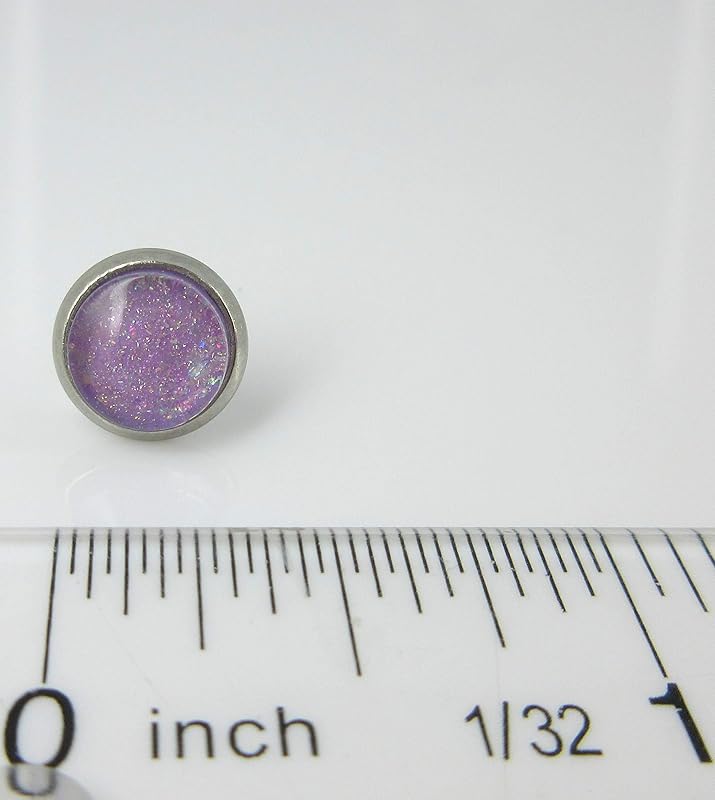 Summerfield Collection Stainless Steel Lavender Purple Glitter Flake Glass Stud Earrings Hand-painted 8mm