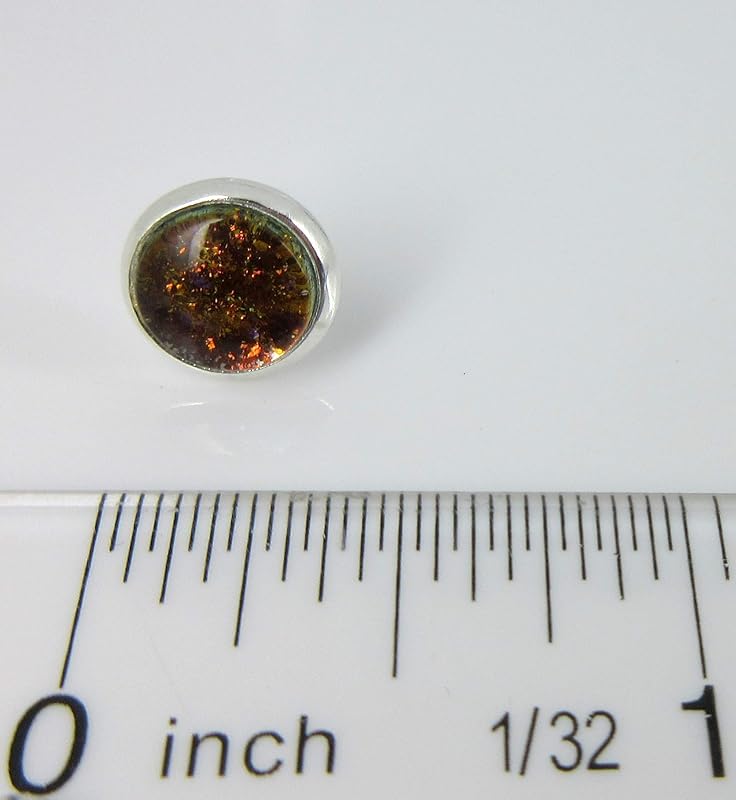 Summerfield Collection Silver-tone Bronze and Purple Glitter Glass Stud Earrings Hand-painted 8mm