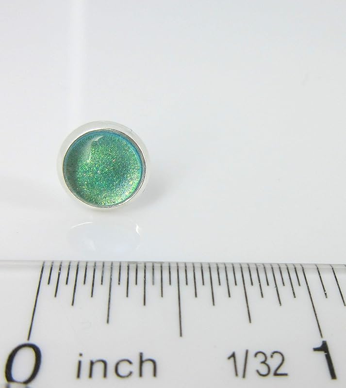 Summerfield Collection Silver-tone Blue Green Color Shift Glitter Glass Stud Earrings Hand-painted 8mm