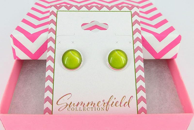 Summerfield Collection Silver-tone Tennis Ball Print Glass Stud Earrings 10mm