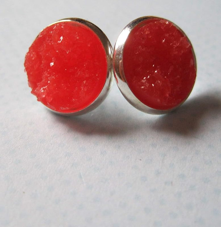 Summerfield Collection Silver-tone Faux Druzy Stone Stud Earrings 12mm (Cherry Red)