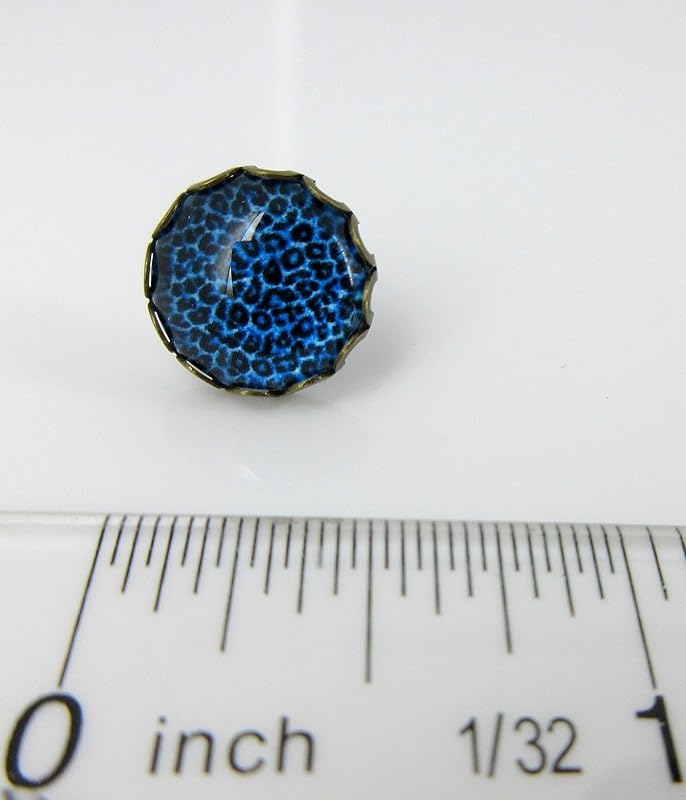 Summerfield Collection Antiqued Gold-tone Animal Print Glass Stud Earrings 12mm (Dark Blue)