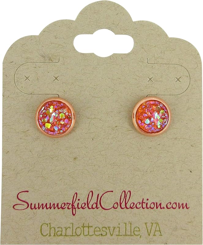 Summerfield Collection Rose Gold-tone Faux Druzy Stone Stud Earrings 8mm (Peach/Coral AB)
