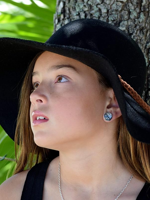 Summerfield Collection Silver-tone Black Shattered Glitter Glass Stud Earrings Hand-painted 12mm