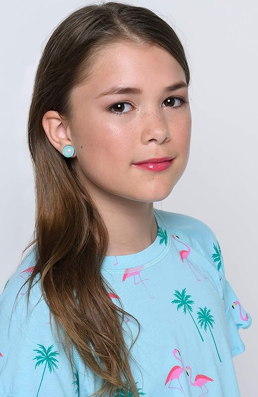 Summerfield Collection Silver-tone Teal Green Blue and Pink Flamingo Print Glass Stud Earrings 12mm