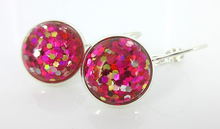 Summerfield Collection Silver-tone Metallic Glitter Resin Lever-back Drop Earrings 12mm (Pink)
