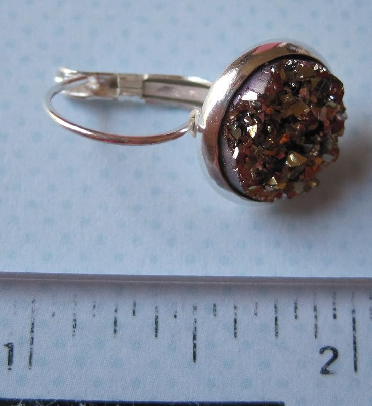 Summerfield Collection Silver-tone Metallic Faux Druzy Stone Lever-back Drop Earrings 12mm (Gold/Pink)