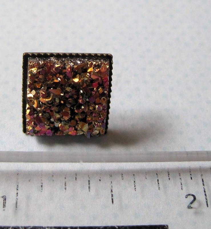 Summerfield Collection Metallic Gold and Pink Geometric Square Shaped Chunky Faux Druzy Stud Earrings 12mm Statement
